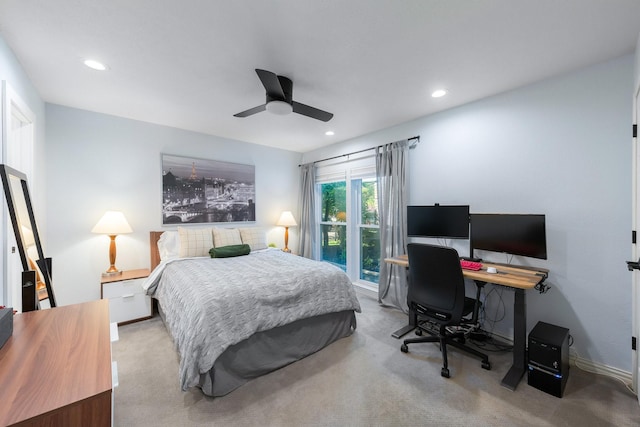 15732 Nedra Way, Dallas, TX 75248 - carpeted bedroom featuring a desk, recessed lighting, and ceiling fan