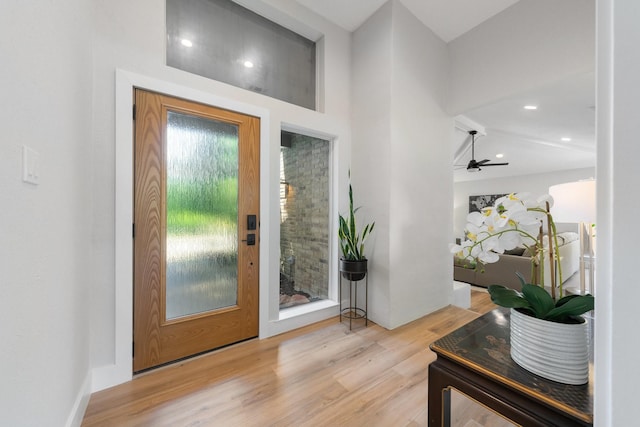 15732 Nedra Way, Dallas, TX 75248 - foyer with wood finished floors, a ceiling fan, and recessed lighting