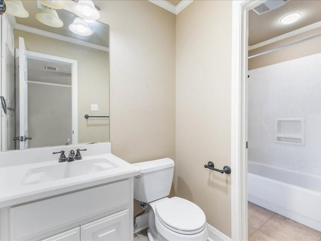 113 Winding Creek Ln, Waco, TX 76657 - full bathroom with toilet, vanity, crown molding, tile patterned floors, and shower / washtub combination