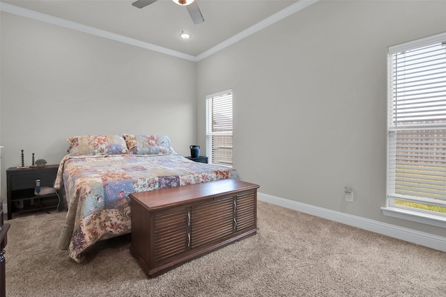 2113 Ajay Dr, Sherman, TX 75092 - bedroom featuring carpet, baseboards, ornamental molding, and ceiling fan