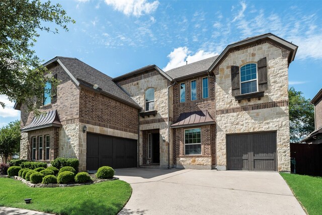 6920 Humboldt Pl, Mckinney, TX 75070 - french country style house featuring stone siding, driveway, and a garage