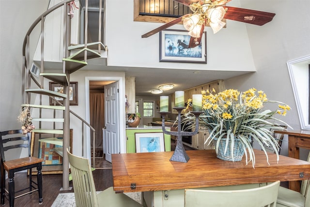 1867 Chaparral Dr, Gainesville, TX 76240 - dining space with stairway, ceiling fan, and wood finished floors