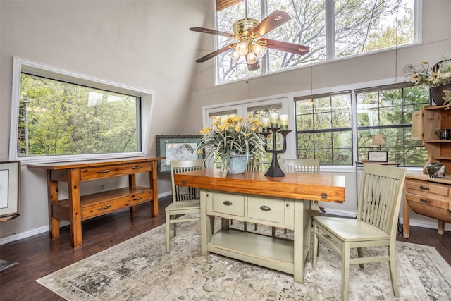 1867 Chaparral Dr, Gainesville, TX 76240 - dining space featuring ceiling fan, wood finished floors, and baseboards
