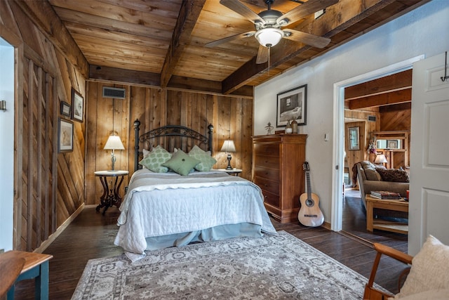 1867 Chaparral Dr, Gainesville, TX 76240 - bedroom featuring wood ceiling, wood walls, beam ceiling, wood finished floors, and baseboards