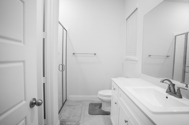 4569 Wilbarger St, Plano, TX 75024 - bathroom featuring a shower stall, vanity, toilet, and baseboards