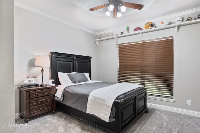 2228 Grapevine Ln, Haughton, LA 71037 - carpeted bedroom featuring crown molding, baseboards, and a ceiling fan