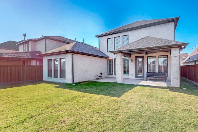 3932 Linear, Celina, TX 75078 - back of house featuring a ceiling fan, a patio, brick siding, and a shingled roof