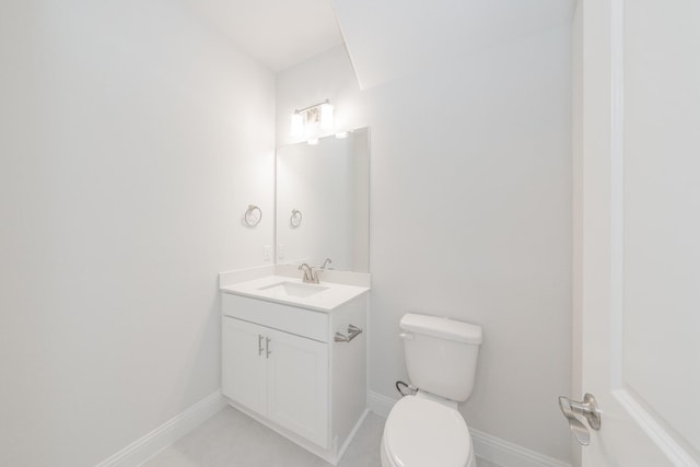 9709 Thorncrown Ln, Fort Worth, TX 76179 - half bath featuring baseboards, vanity, toilet, and tile patterned floors