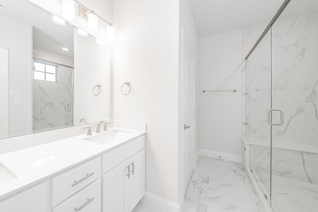 9709 Thorncrown Ln, Fort Worth, TX 76179 - full bathroom with marble look tile flooring, a marble finish shower, and baseboards
