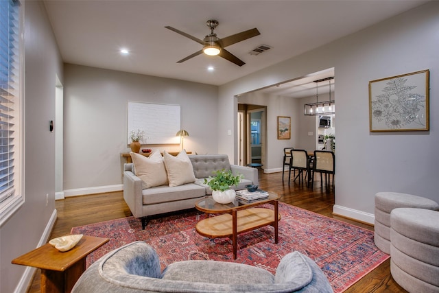 1300 Mountain Lake Rd, Dallas, TX 75224 - living room with wood finished floors, ceiling fan, baseboards, and recessed lighting