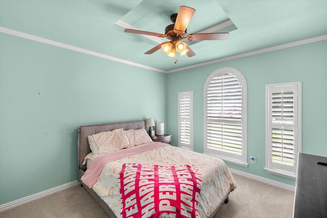 1304 Brook Arbor Dr, Mansfield, TX 76063 - carpeted bedroom with baseboards, multiple windows, crown molding, and a ceiling fan