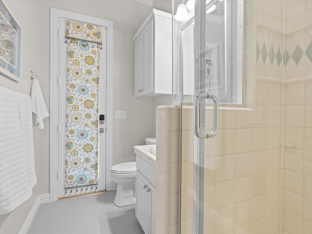 5916 Orchard Park Dr, Frisco, TX 75034 - full bathroom featuring a shower stall, vanity, toilet, and tile patterned floors