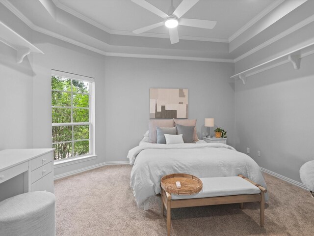 5916 Orchard Park Dr, Frisco, TX 75034 - bedroom featuring carpet flooring, ornamental molding, baseboards, and ceiling fan
