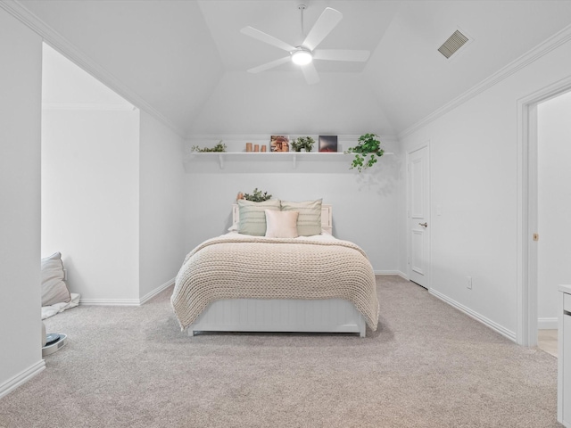 5916 Orchard Park Dr, Frisco, TX 75034 - bedroom with carpet floors, vaulted ceiling, ceiling fan, baseboards, and ornamental molding