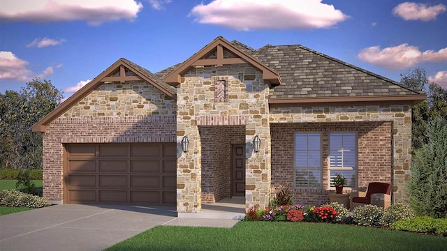 1900 Stetson St, Northlake, TX 76247 - view of front facade featuring driveway, a garage, brick siding, and stone siding