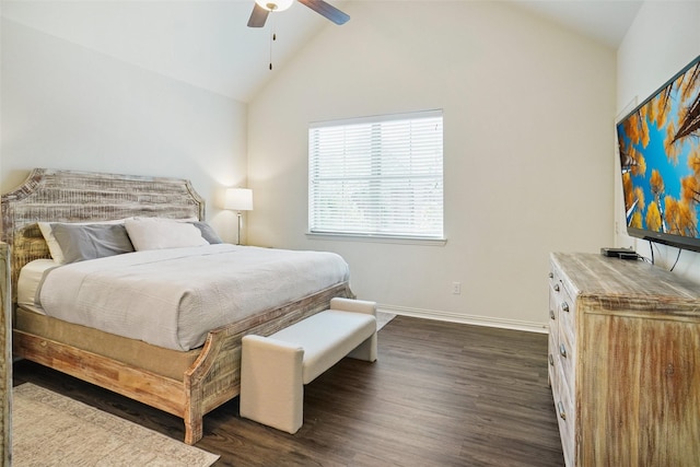7132 Huckleberry Dr, Mckinney, TX 75070 - bedroom with vaulted ceiling, dark wood-type flooring, baseboards, and a ceiling fan