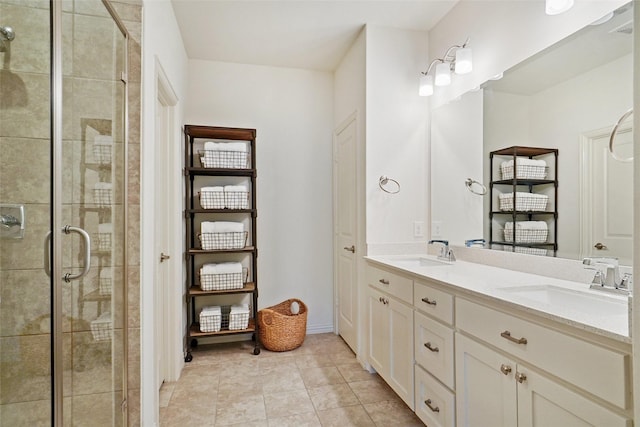 7132 Huckleberry Dr, Mckinney, TX 75070 - full bath featuring a stall shower, double vanity, and tile patterned flooring