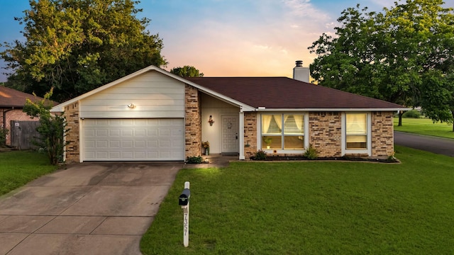 7357 Channel View Dr, Fort Worth, TX 76133 - view of front of property featuring driveway, a chimney, a yard, and a garage