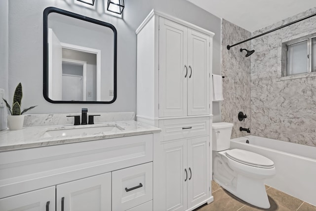 7357 Channel View Dr, Fort Worth, TX 76133 - full bath featuring vanity, toilet, shower / bath combination, and tile patterned floors