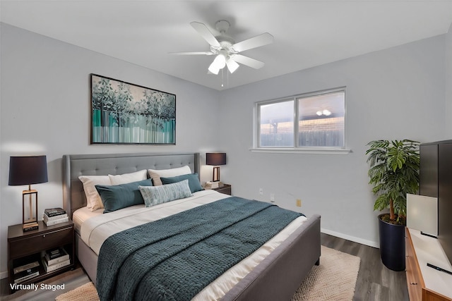 7357 Channel View Dr, Fort Worth, TX 76133 - bedroom with wood finished floors, baseboards, and a ceiling fan
