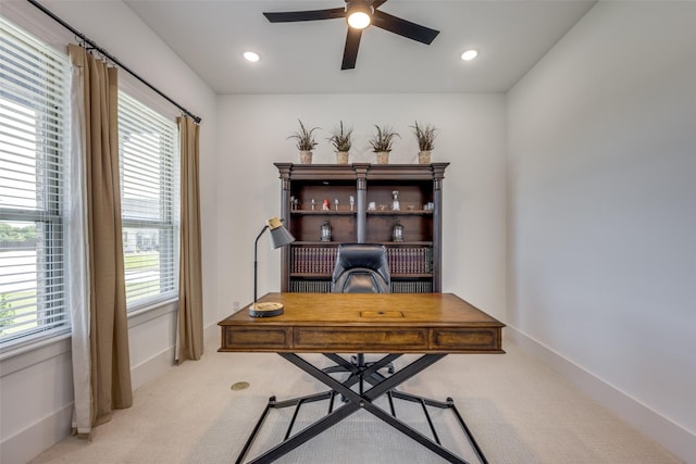145 Chisolm Trl, Pottsboro, TX 75076 - carpeted office with a ceiling fan, plenty of natural light, recessed lighting, and baseboards