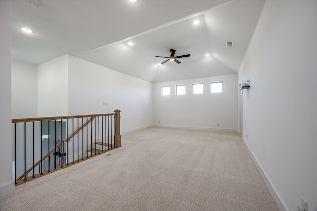 145 Chisolm Trl, Pottsboro, TX 75076 - spare room featuring recessed lighting, ceiling fan, carpet flooring, lofted ceiling, and baseboards