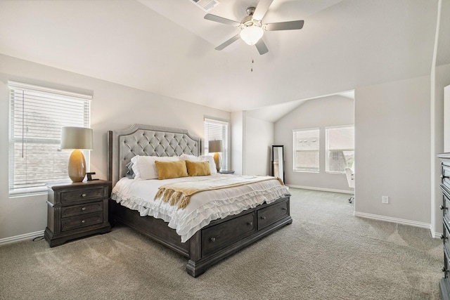 1904 Tomahawk Trl, Aubrey, TX 76227 - bedroom with carpet floors, baseboards, lofted ceiling, and a ceiling fan