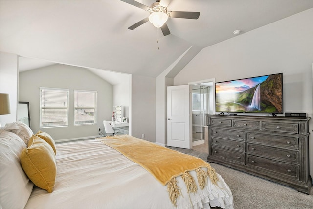 1904 Tomahawk Trl, Aubrey, TX 76227 - carpeted bedroom featuring lofted ceiling, a ceiling fan, and baseboards