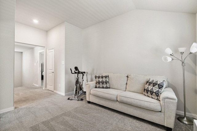 1904 Tomahawk Trl, Aubrey, TX 76227 - carpeted living area featuring vaulted ceiling and baseboards