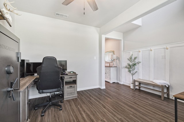 1904 Tomahawk Trl, Aubrey, TX 76227 - office space with wood finished floors, a ceiling fan, and baseboards
