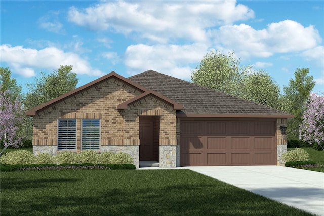 509 Marsh St, Cleburne, TX 76033 - view of front of house featuring stone siding, driveway, an attached garage, and a front yard