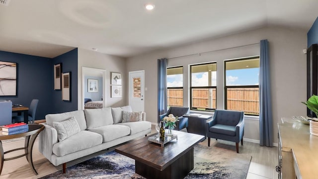 509 Marsh St, Cleburne, TX 76033 - living room with light wood-style flooring, baseboards, a desk, and recessed lighting