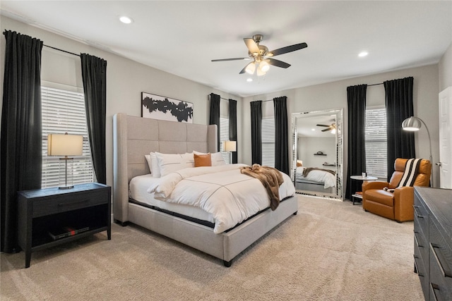 2027 Shaw St, Dallas, TX 75212 - bedroom with light carpet, recessed lighting, and ceiling fan