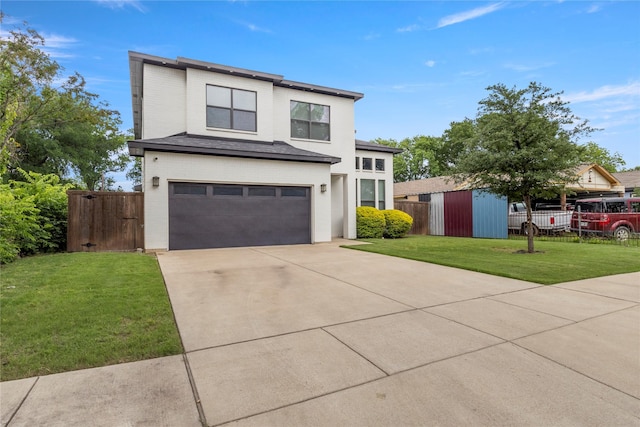 2027 Shaw St, Dallas, TX 75212 - modern home featuring concrete driveway, a garage, a gate, and brick siding
