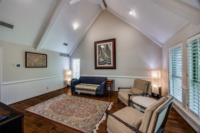 7207 Abrams Place Ct, Dallas, TX 75231 - living area with wainscoting, wood finished floors, and a ceiling fan