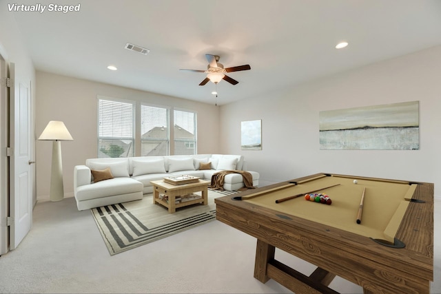 11130 Villa Canales Ln, Frisco, TX 75035 - game room featuring ceiling fan, carpet, recessed lighting, and baseboards