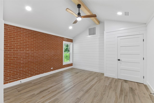 401 Tangle Dr, Tool, TX 75143 - spare room with brick wall, a ceiling fan, light wood-type flooring, recessed lighting, and baseboards