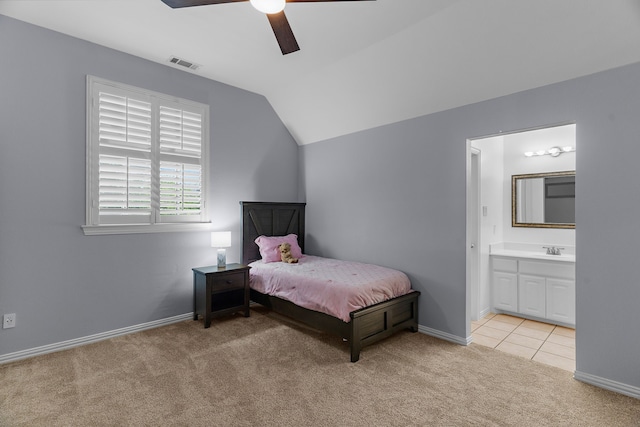 1730 Monaco Dr, Allen, TX 75002 - bedroom with light colored carpet, a sink, lofted ceiling, ensuite bathroom, and baseboards
