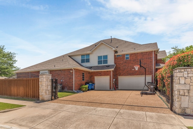 1730 Monaco Dr, Allen, TX 75002 - view of front of home with an attached garage, brick siding, concrete driveway, fence, and roof with shingles