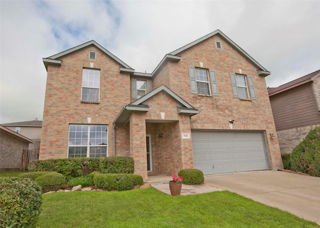 908 Reveille Rd, Fort Worth, TX 76108 - traditional-style house with a garage, concrete driveway, brick siding, and a front yard