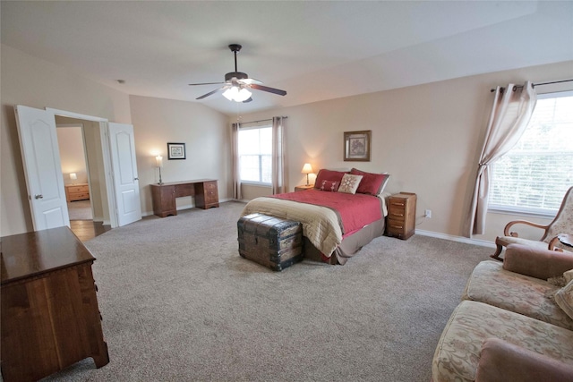 908 Reveille Rd, Fort Worth, TX 76108 - bedroom featuring carpet floors, baseboards, vaulted ceiling, and a ceiling fan