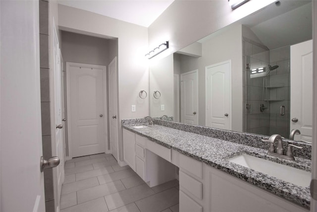 908 Reveille Rd, Fort Worth, TX 76108 - full bath featuring a shower stall, tile patterned flooring, and double vanity