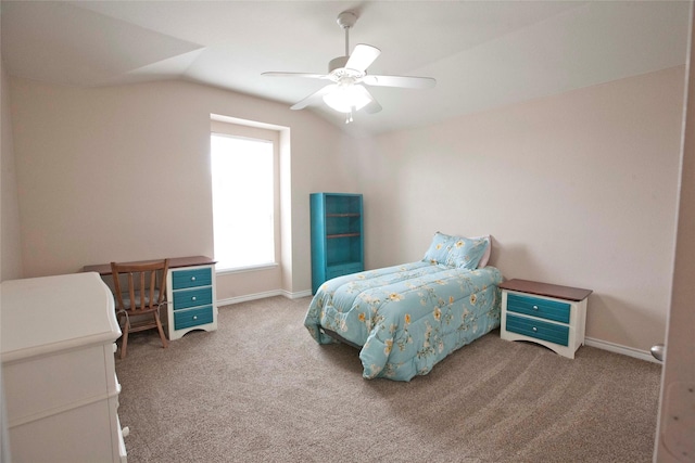 908 Reveille Rd, Fort Worth, TX 76108 - carpeted bedroom featuring lofted ceiling, baseboards, and ceiling fan