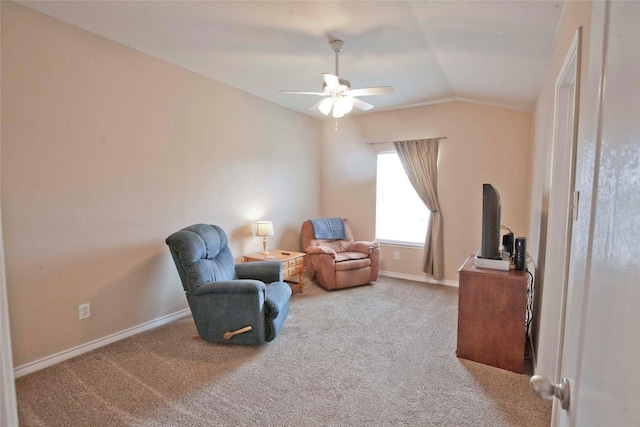 908 Reveille Rd, Fort Worth, TX 76108 - living area with vaulted ceiling, ceiling fan, carpet flooring, and baseboards