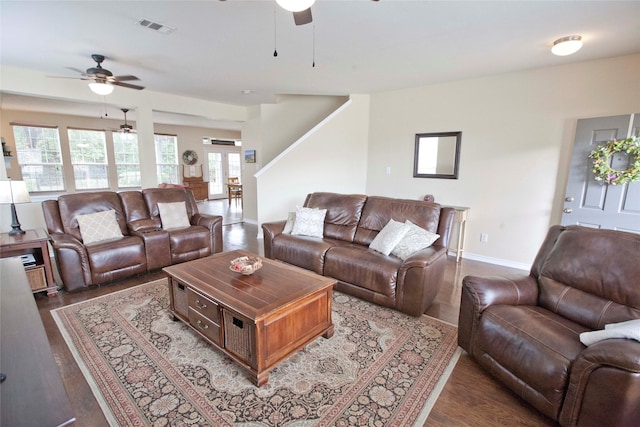 908 Reveille Rd, Fort Worth, TX 76108 - living area featuring a ceiling fan, wood finished floors, and baseboards