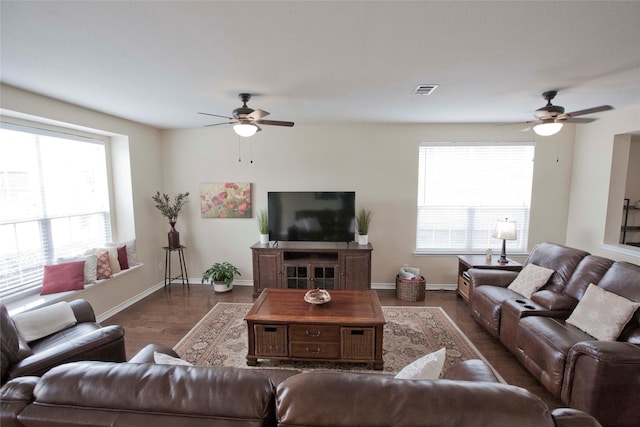 908 Reveille Rd, Fort Worth, TX 76108 - living room featuring a ceiling fan, plenty of natural light, and wood finished floors