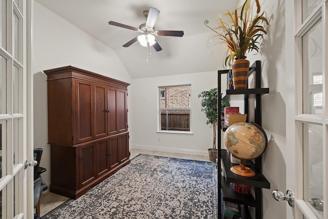 1109 Hot Springs Way, Celina, TX 75009 - foyer with vaulted ceiling, a ceiling fan, and baseboards