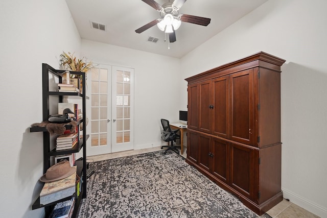 1109 Hot Springs Way, Celina, TX 75009 - office space featuring french doors, baseboards, and a ceiling fan