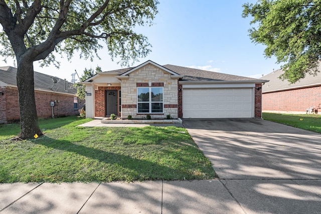 2775 Sweetbriar Ln, Grand Prairie, TX 75052 - single story home featuring concrete driveway, an attached garage, a front yard, and stone siding