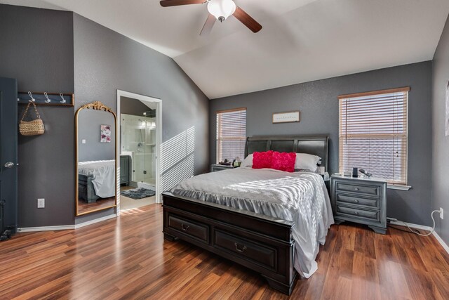 2775 Sweetbriar Ln, Grand Prairie, TX 75052 - bedroom with wood finished floors, lofted ceiling, baseboards, multiple windows, and ceiling fan